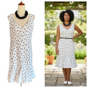 Julia Jordan White Polka Dots Dress With Pleated Hem